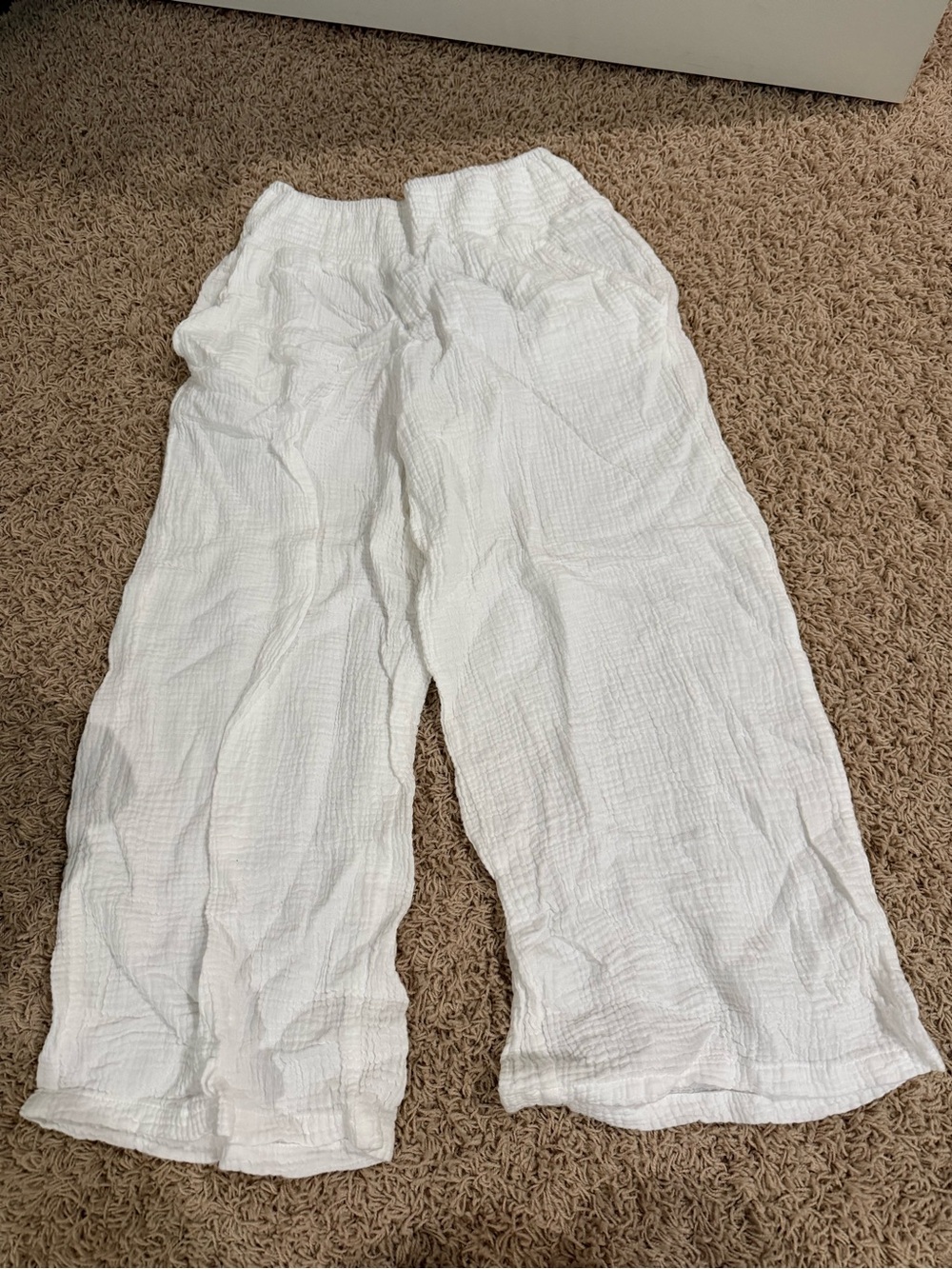 Women's White Gauze Wide-Leg Pull-On Pants